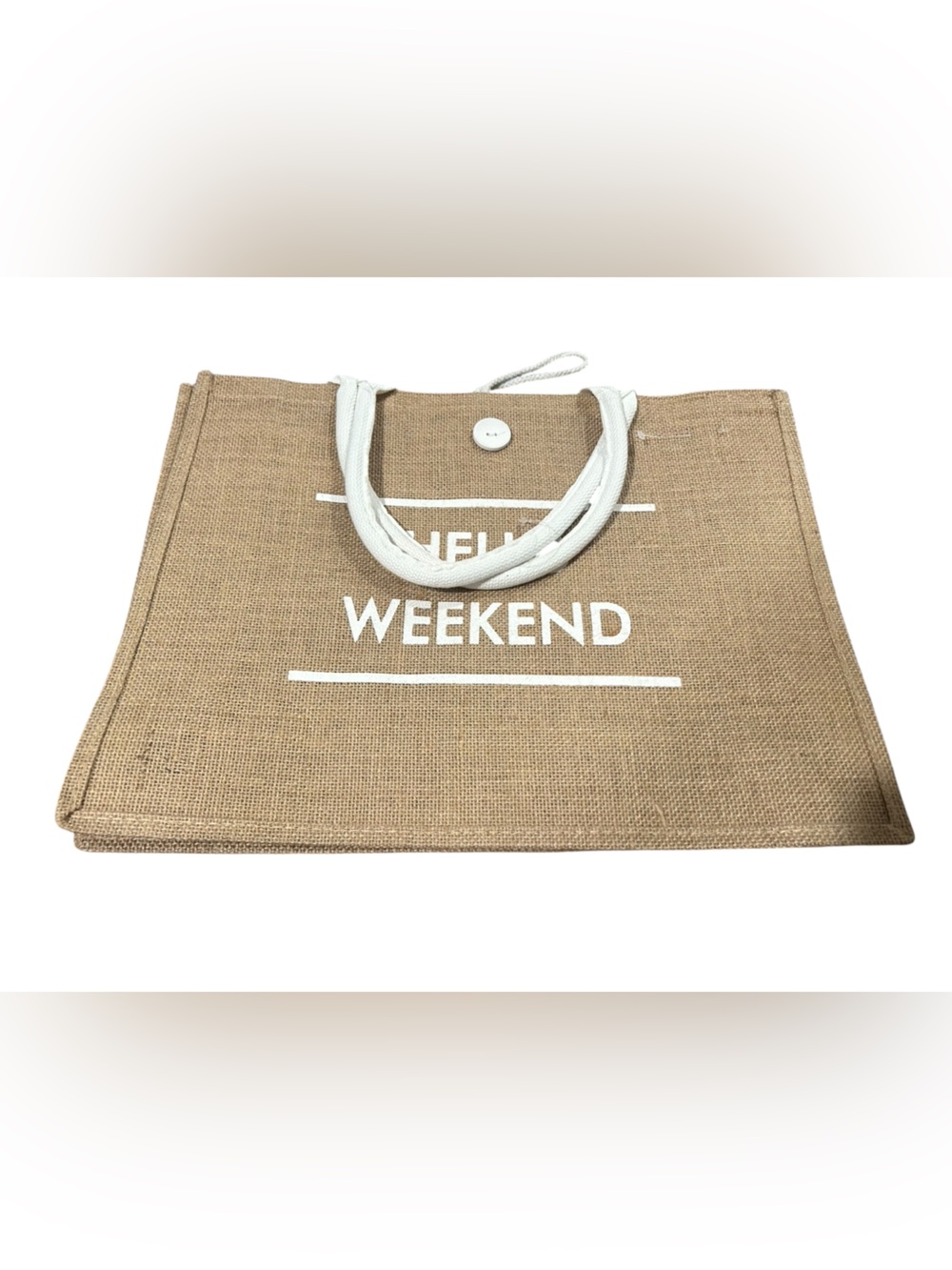 Weekend Natural Jute Tote Bag with White Handles